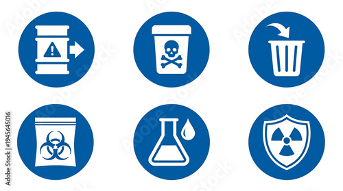 Hazardous Waste Symbols Collection for Safety and Warning. Vector Icons Set