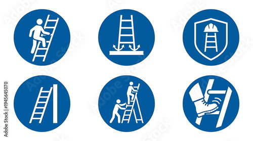 Ladder Safety and Maintenance Equipment Icons Set. Vector Icons Set