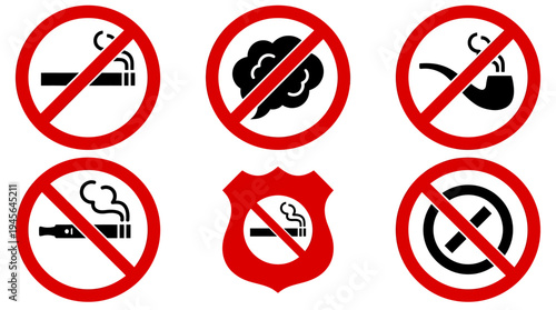 No Smoking No Fire No Litter Signage Set. Vector Icons Set