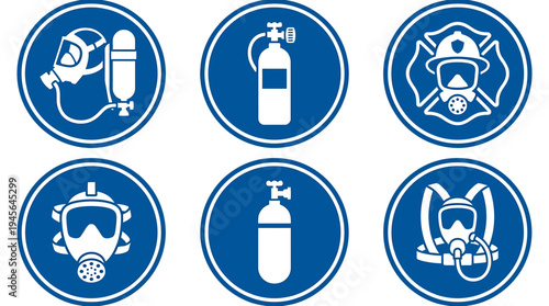 Safety Equipment and Gear for Respiratory Protection and Fire Safety. Vector Icons Set