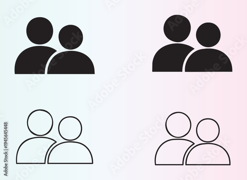 Two pairs of human silhouette icons in filled and outline styles