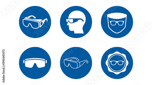 Set of Six Blue Icon Sunglasses and Eyewear Symbols for Fashion and Accessories Design. Vector Icons Set