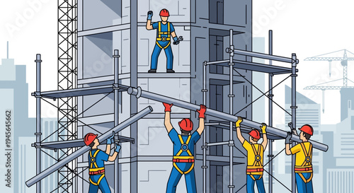 Construction Crew Building Scaffolding System