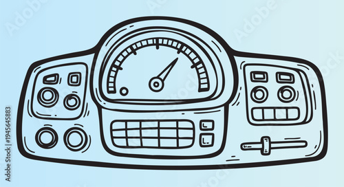 Vintagestyle car dashboard illustration with speedometer and controls