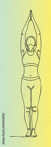 Woman doing yoga stretch pose with arms raised overhead isolated illustration