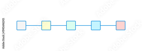 線でつながったカラフルな5つの四角のテンプレート素材 - シンプルでおしゃれなフロー・ステップの図解