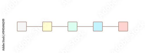 線でつながったカラフルな5つの四角のテンプレート素材 - シンプルでかわいいフロー・ステップの図解