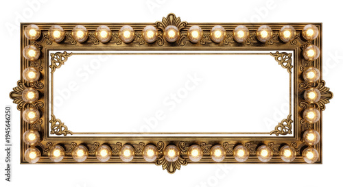 Ornate Gold Marquee Frame with Lights Black Background