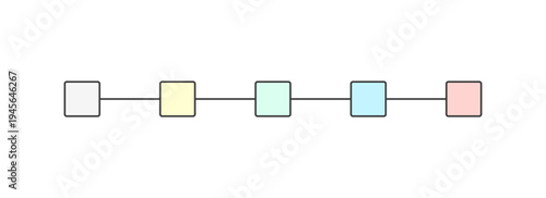 線でつながったカラフルな5つの四角形のテンプレート素材 - シンプルでおしゃれなフロー・ステップ図解