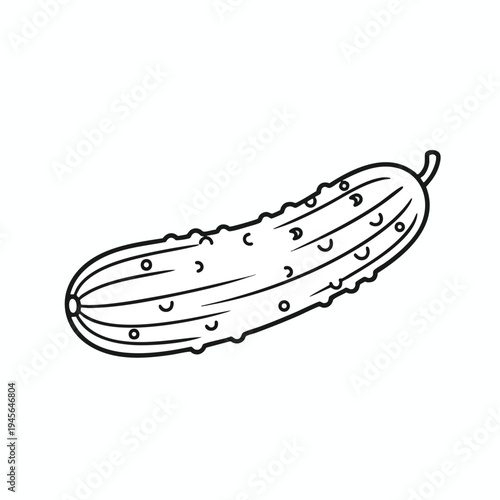 A simple black and white outline drawing of a bumpy cucumber with curved lines
