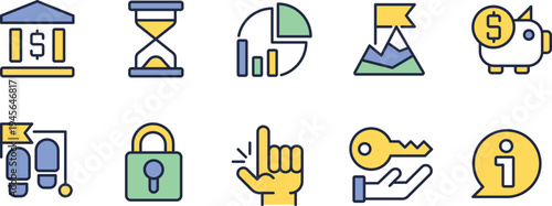 Illustrations representing various financial and security concepts in a simplified manner