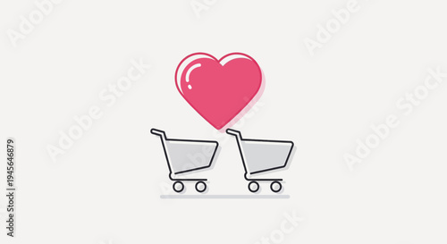 Couple Shopping Carts with Heart Icon - Love for Shopping Concept