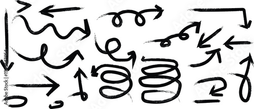 Hand draw arrows and squiggles in black ink on white background