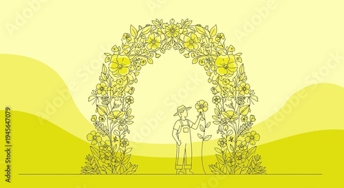 Couple Under Floral Archway: Love, Nature, and Romance