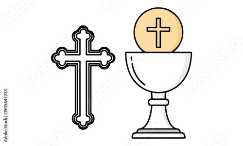 Christian holy communion symbols with cross chalice and host