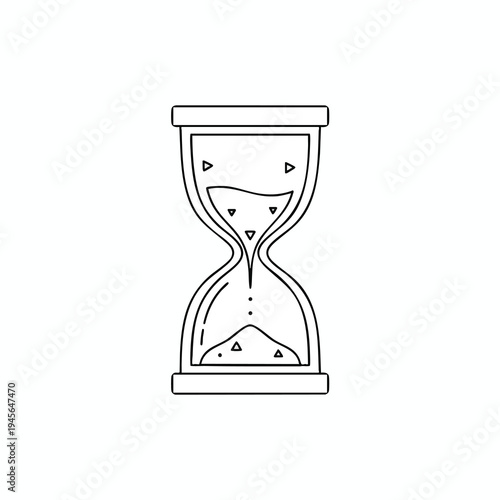 Stylized line art hourglass with sand, showing time passing