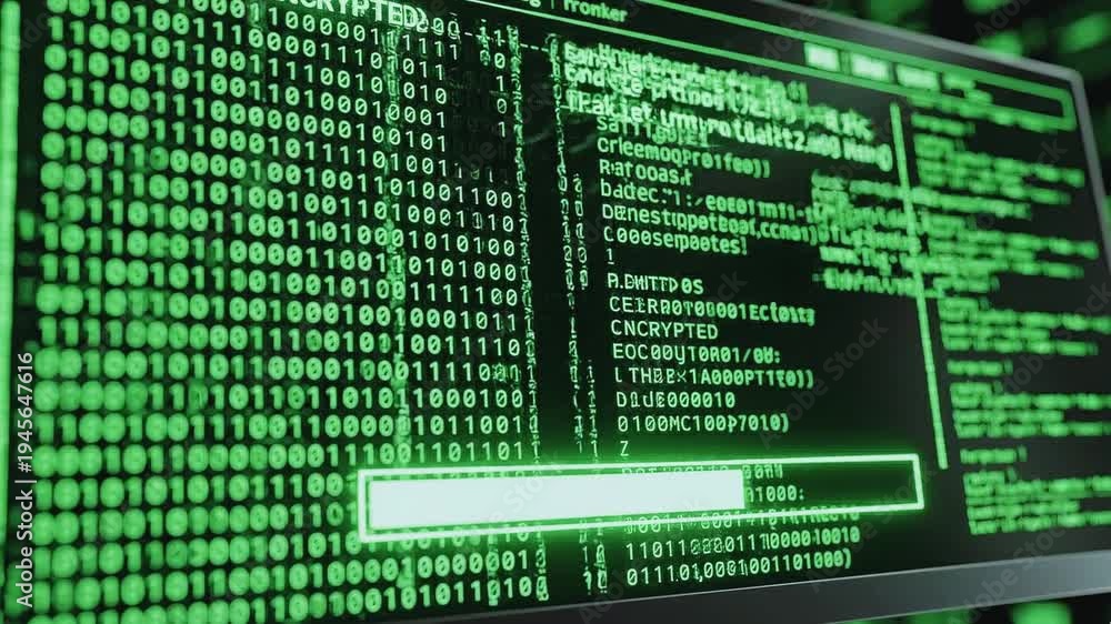 Cinematic green screen decryption complete digital code stream motion ...