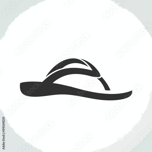 Minimalist black flip-flop icon with textured edges on white background