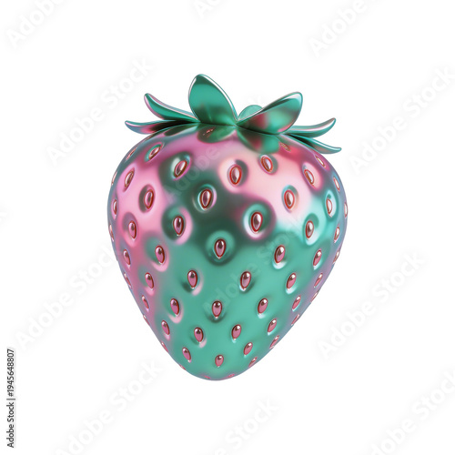 [Transparent Background PNG]3D Rendered Metallic Strawberry with Pastel Colors