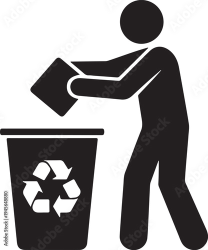 Man Throwing Trash in Bin Icon – Clean Environment Symbol