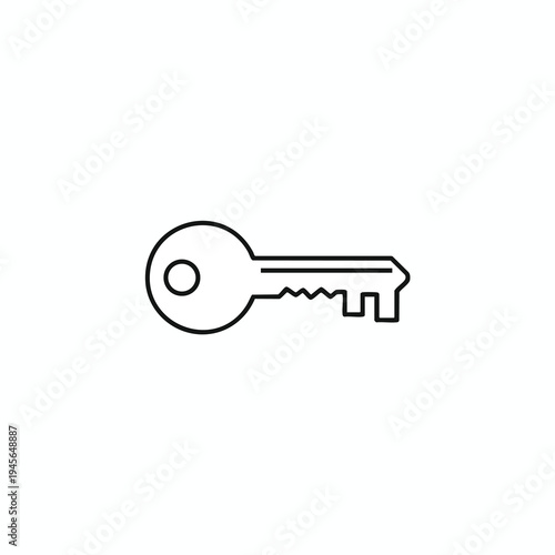Minimalist black outline of a single classic key on a white background
