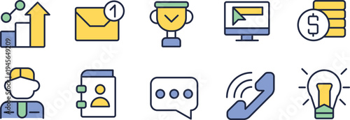 Illustrative icons representing various business and communication concepts