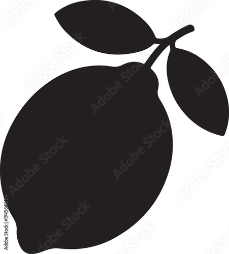 Lemon Fruit Icon with Leaves – Fresh Citrus Silhouette Vector