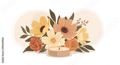 Cozy Autumn Floral Arrangement with Candle - Warm Colors