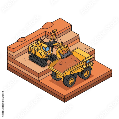 Isometric Illustration of Heavy Machinery Equipment.
