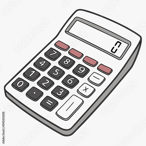 A calculator with a white body and black buttons