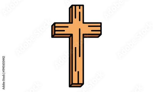 3D Stylized Wooden Christian Cross Illustration on White Background