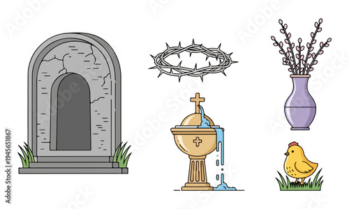 Set of Christian and Easter Religious Symbols Illustration