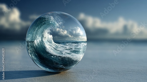 glass sphere filled with ocean waves inside