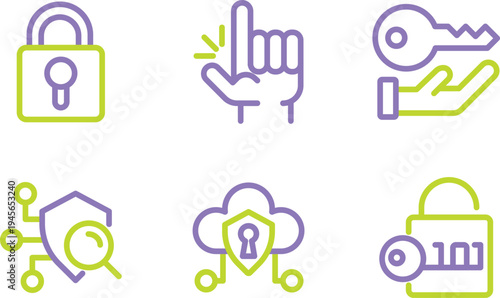 Illustrative icons representing various digital security measures and authentication methods