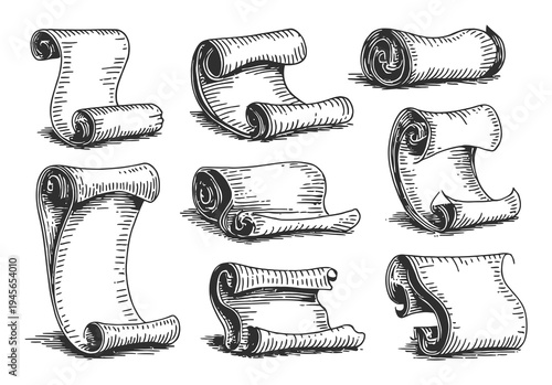 Collection of Vintage Scroll Illustrations with Engraved Style