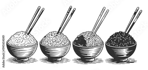 Four Bowls of Rice with Chopsticks: A Study in Variety and Style