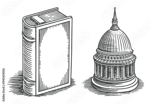 Engraved Book and Capitol Dome: Symbolizing Knowledge and Government