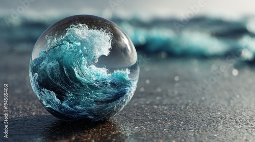 glass sphere filled with ocean waves inside