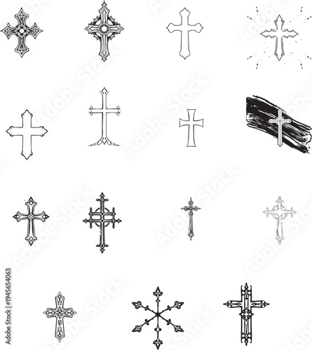 Large Variety Pack of Detailed Religious Crosses Vector Icons 