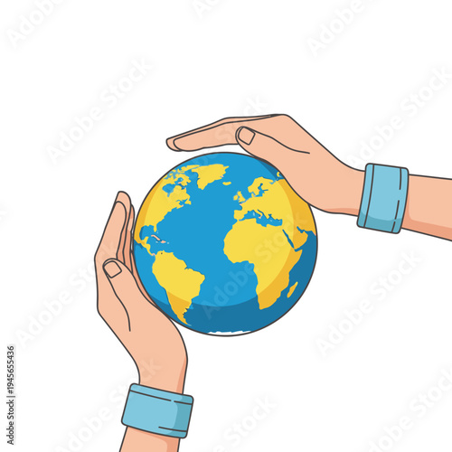 Gentle hands cradling the vibrant Earth, illustrating a concept of global protection, environmental care, and the shared responsibility to safeguard our precious planet