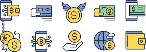 Illustrations of various financial and digital transaction concepts