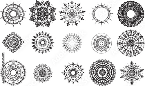 various mandala collections . Ethnic Mandala ornament. Round pattern set.Templates with doodle tribal mandalas. illustration line art ornate brochure. vector