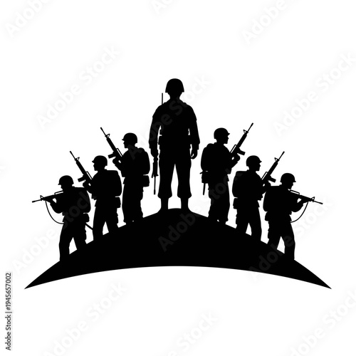 Silhouette of Soldiers Standing on Hilltop with Rifles