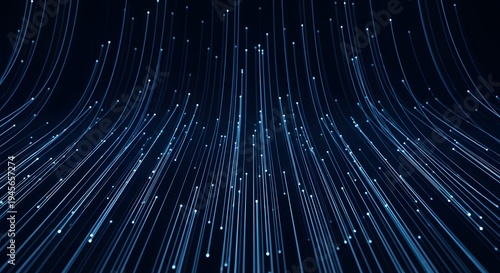 Abstract blue light streams flowing upward on a dark background, creating a futuristic and technological feel. The glowing lines suggest data streams and digital connection.