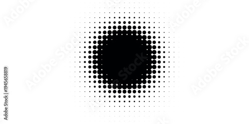 Black radial halftone circles. Dotted sound wave rings. Stippled epicenter, target, radar icon concept. Ripple concentric signal vibration element. Vector round dashed and dotted