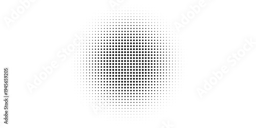 Black radial halftone circles. Dotted sound wave rings. Stippled epicenter, target, radar icon concept. Ripple concentric signal vibration element. Vector round dashed and dotted