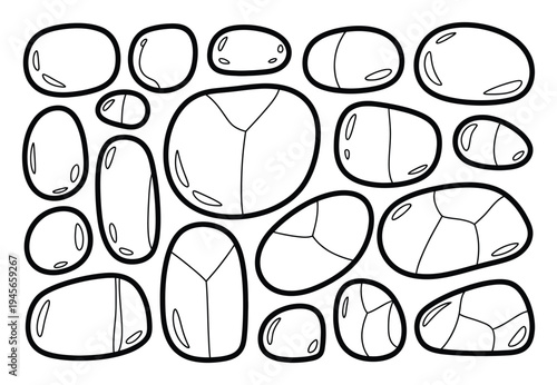 Black and White Outline of Smooth, Rounded Pebbles with Internal Divisions