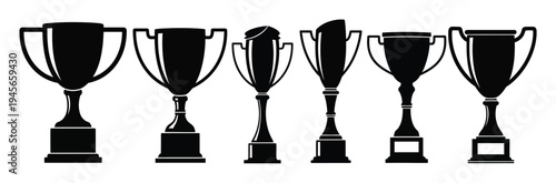Collection of Silhouetted Trophies on a White Background