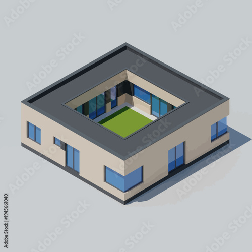 Modern House with Courtyard and Open Roof.