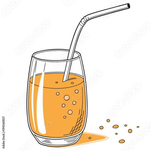 Glass of orange juice with straw on white background drink beverage